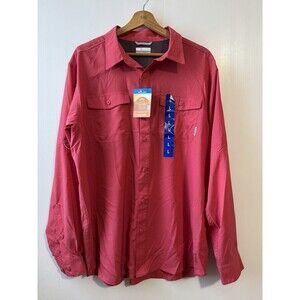 Columbia PFG Shirt Men Red Sz L Long Sleeve Fishing Shirt Vented Back Omni-Shade
